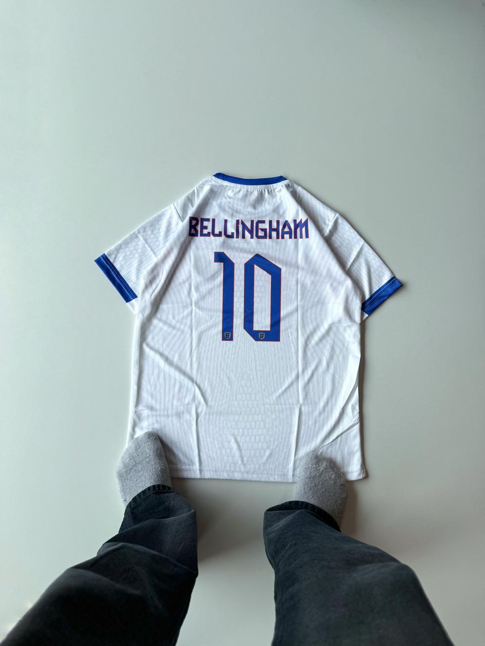 Back view flat lay of the England 2024 home style mashup jersey featuring Jude Bellingham's blue number 10 nameset layout at vamstore India.