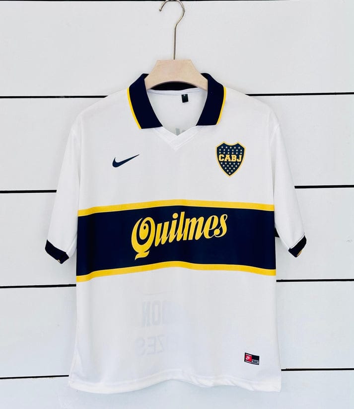 Boca Juniors Retro Maradona 10 Jersey Vintage White Away Five Sleeve Polo Kit | vamstore