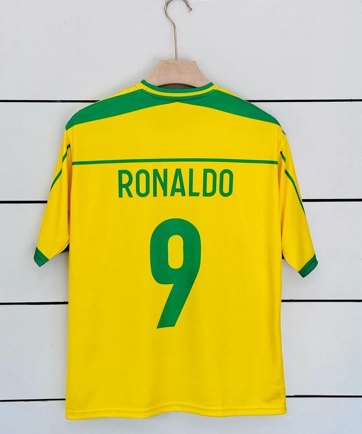 Brazil 1998 Home Jersey Ronaldo 9 Vintage Yellow Five Sleeve Retro Kit | vamstore