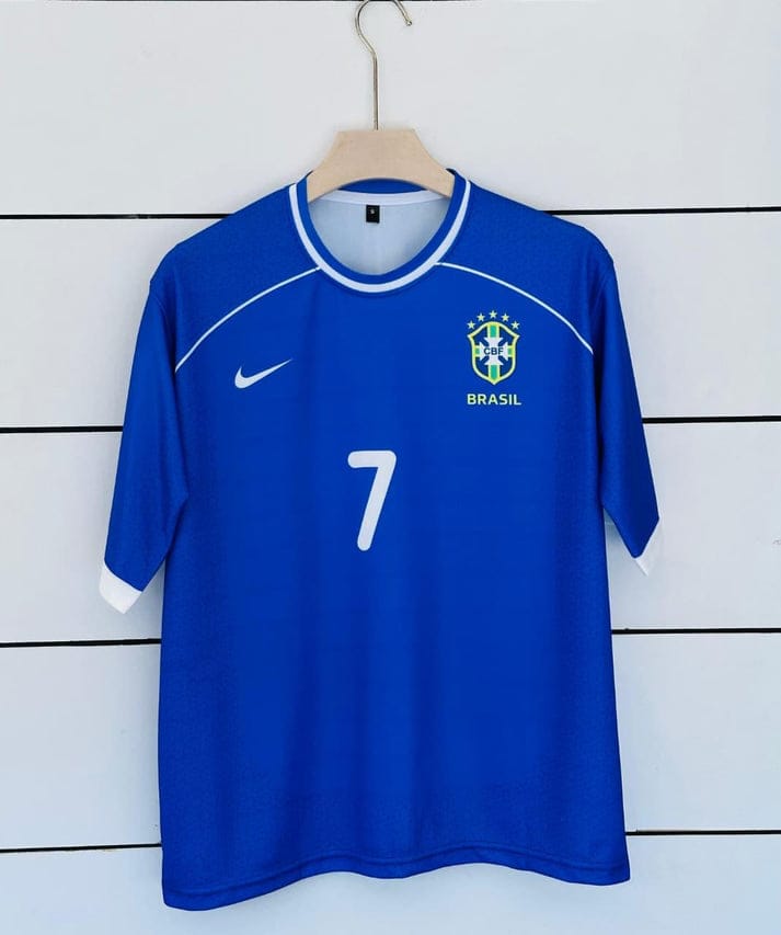 Brazil 2006 Away Jersey Ronaldinho 10 Vintage Blue Five Sleeve Retro Kit | vamstore