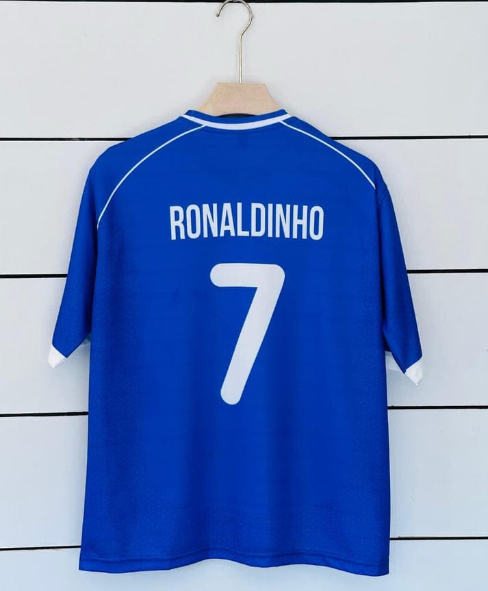 Brazil 2006 Away Jersey Ronaldinho 10 Vintage Blue Five Sleeve Retro Kit | vamstore
